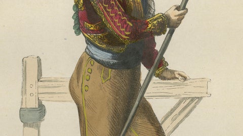 Spanish Bullfight Picador - Antique Costume Lithograph, c.1852, close-up 3