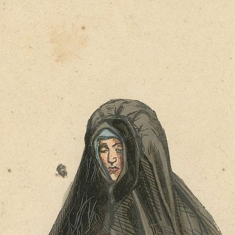 Antique Costume Print of a Female and Peasant in Scandinavian Costume by Wahlen, close-up 1