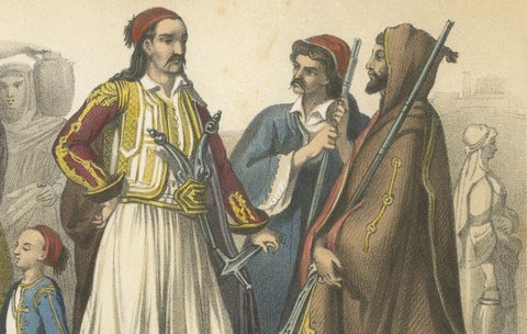 Greek Costumes, Athenians and Palicars of Selléide, c.1845, close-up 2