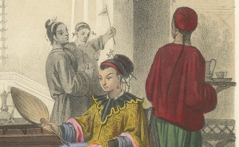 Chinese Costumes, Mandarin, Tartar Lady and Musicians, c.1845, close-up 3