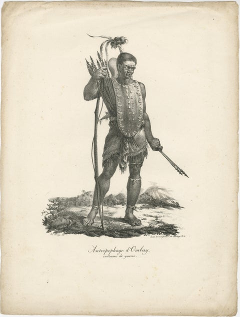 Warrior of Owhyhee (Hawaii) - Anthropophage in War Costume, 1785 Engraving, view 2