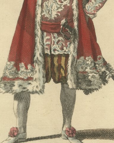 King Richard III Playhouse Habit, Georgian Stage Costume, Jefferys Print, 1757, close-up 2