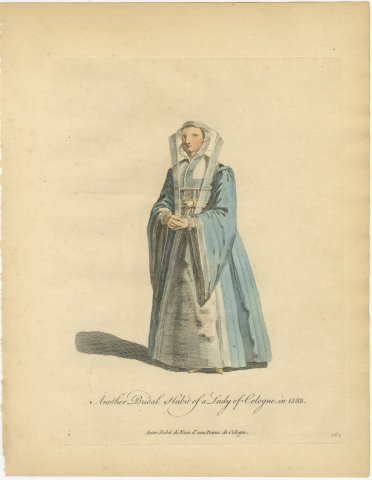 Second Bridal Dress of a Lady of Cologne in Blue Gown and Veil, 1588, 1757, view 2