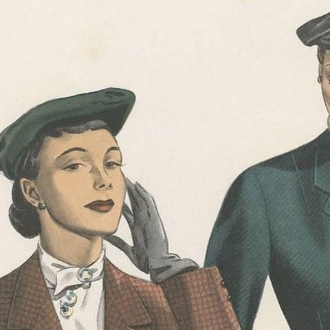 Vintage Fashion Print 'Pl.14309' Published in Ladies Styles, 1952, close-up 1