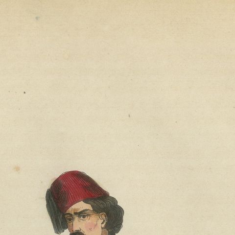 Greek Gentleman in Traditional Costume - Antique Hand-Colored Lithograph, 1852, close-up 5