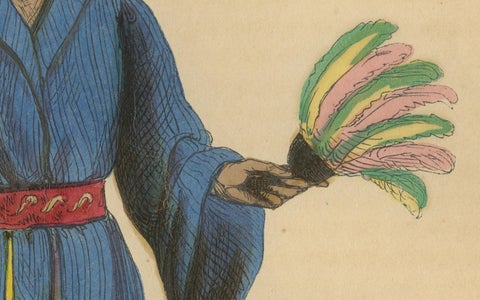Traditional Dress of Lou-Tohou Island Inhabitant in Asia, 1844 Lithograph, close-up 3