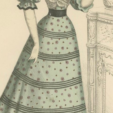 Victorian Day Elegance: Fashionable Gowns in Lithograph Published in 1889, close-up 6
