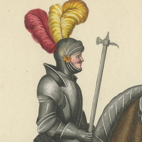 Hand-Coloured Lithograph of Armoured Knight and Horse in Tournament Dress, 1842, close-up 5