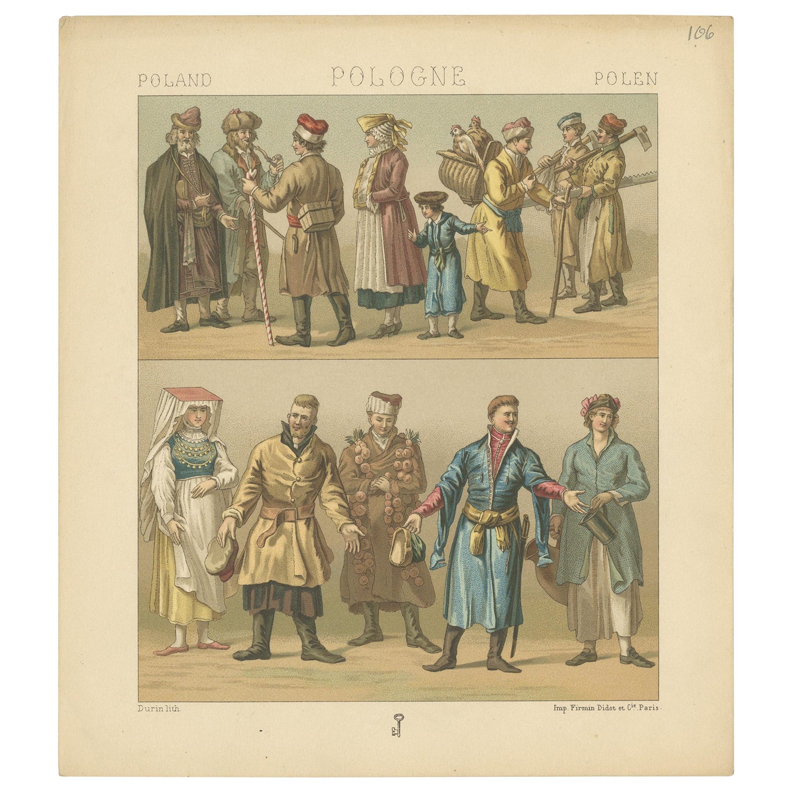 Antique Print of Polish Costumes Racinet, 'circa 1880'