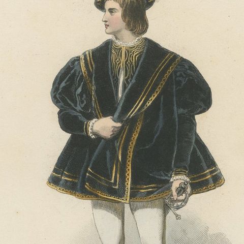 Antique French Costume Print of François Dauphin de Viennois, Renaissance Attire, close-up 6
