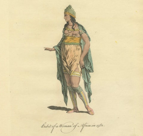 Habit of a Woman of Africa in 1581, Early Ethnographic Costume Engraving, 1749, close-up 2