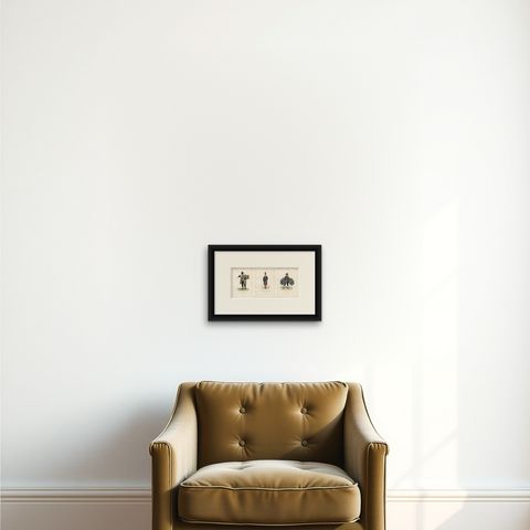 Three Antique Rome Trades & Costume Engravings, Papal Guard & Merchants, 1850, shown framed on a wall