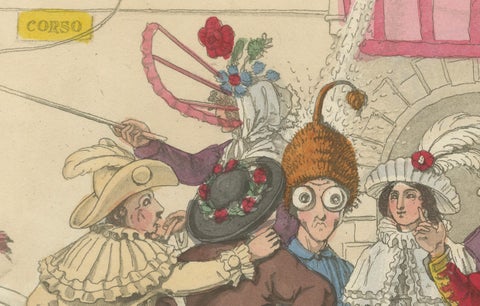 Roman Carnival Costumes & Festivity - 1820 Etching of Celebration, close-up 2