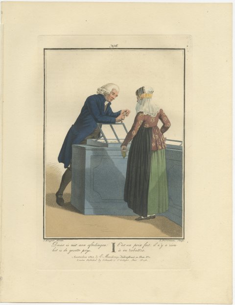 The Fixed Price, Shopkeeper and Customer, Dutch Costume Print, 1811, view 2