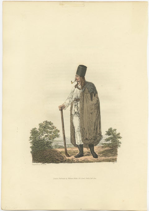 Original Hand-Colored Antique Costume Print of a Peasant from Hungary, 1804, view 2