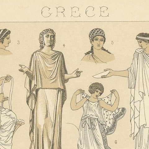 Pl. 14 Antique Print of Greece Costumes by Racinet, 'circa 1880', close-up 1