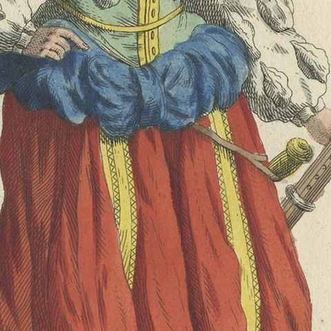 Original Print of the Costume of a German Officer in 1588, Published in 1805, close-up 3