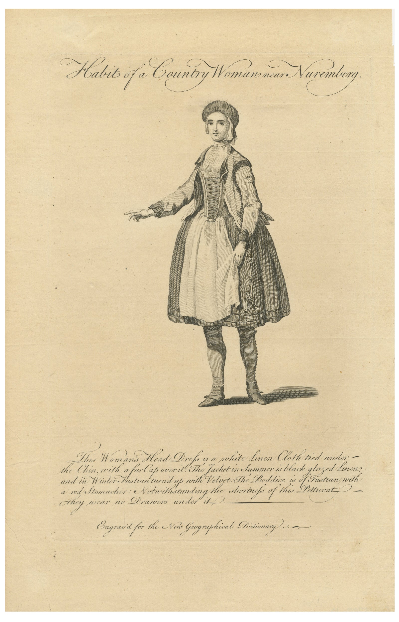 Country Woman near Nuremberg, Germany, Antique Costume Engraving, c.1795