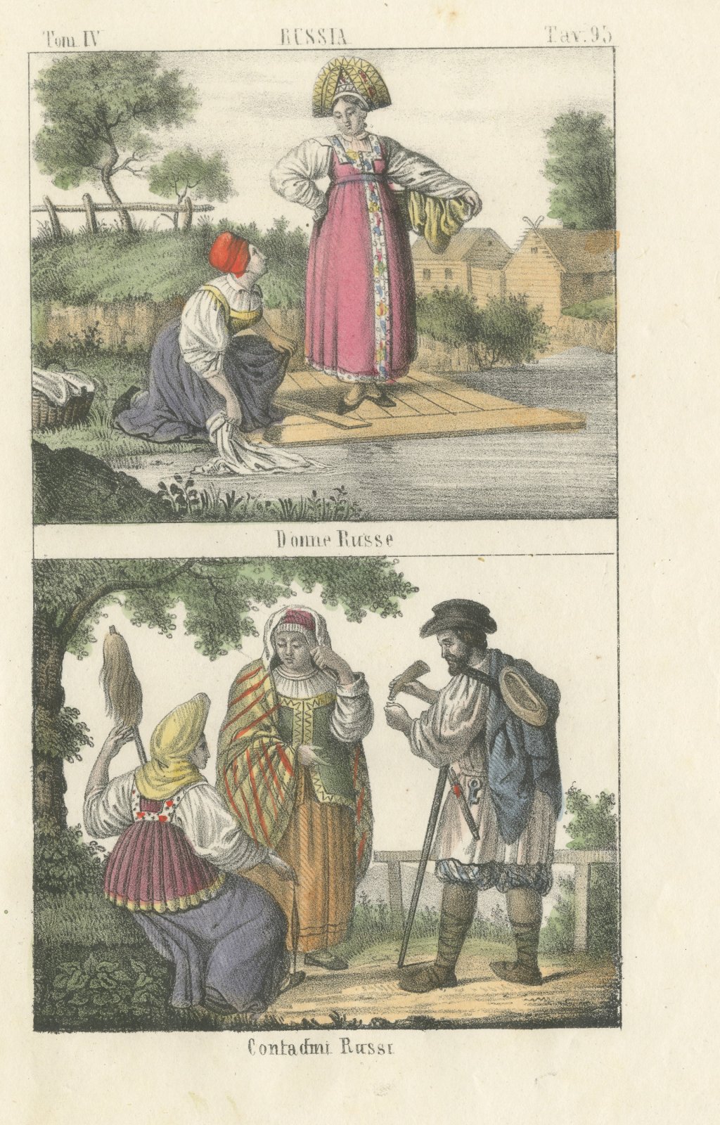 Russian Women Washing Linen and Russian Peasants with a Distaff, 1842