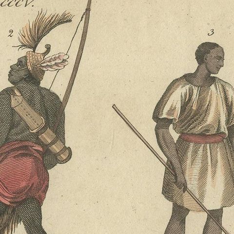 Antique Print of Costumes of Africa, Circa 1800, Original Artwork, close-up 1