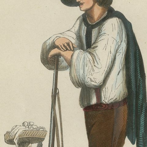 Tyrolean Hunter from the Ziller Valley - Antique Costume Lithograph, c.1852, close-up 6