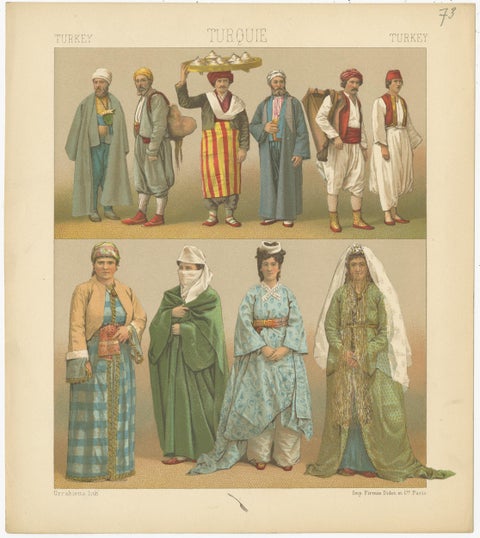 Antique Print of Turkish Costumes by Racinet, 'circa 1880', view 4