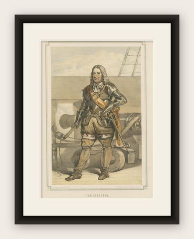 Jan Evertsen, Dutch Admiral in Battle Dress, Hand-Colored Lithograph, ca.1850, shown framed