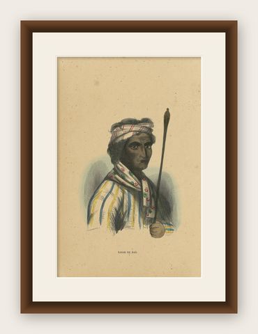 Antique Costume Print of a Dao Rajah by Wahlen, 1843, shown framed