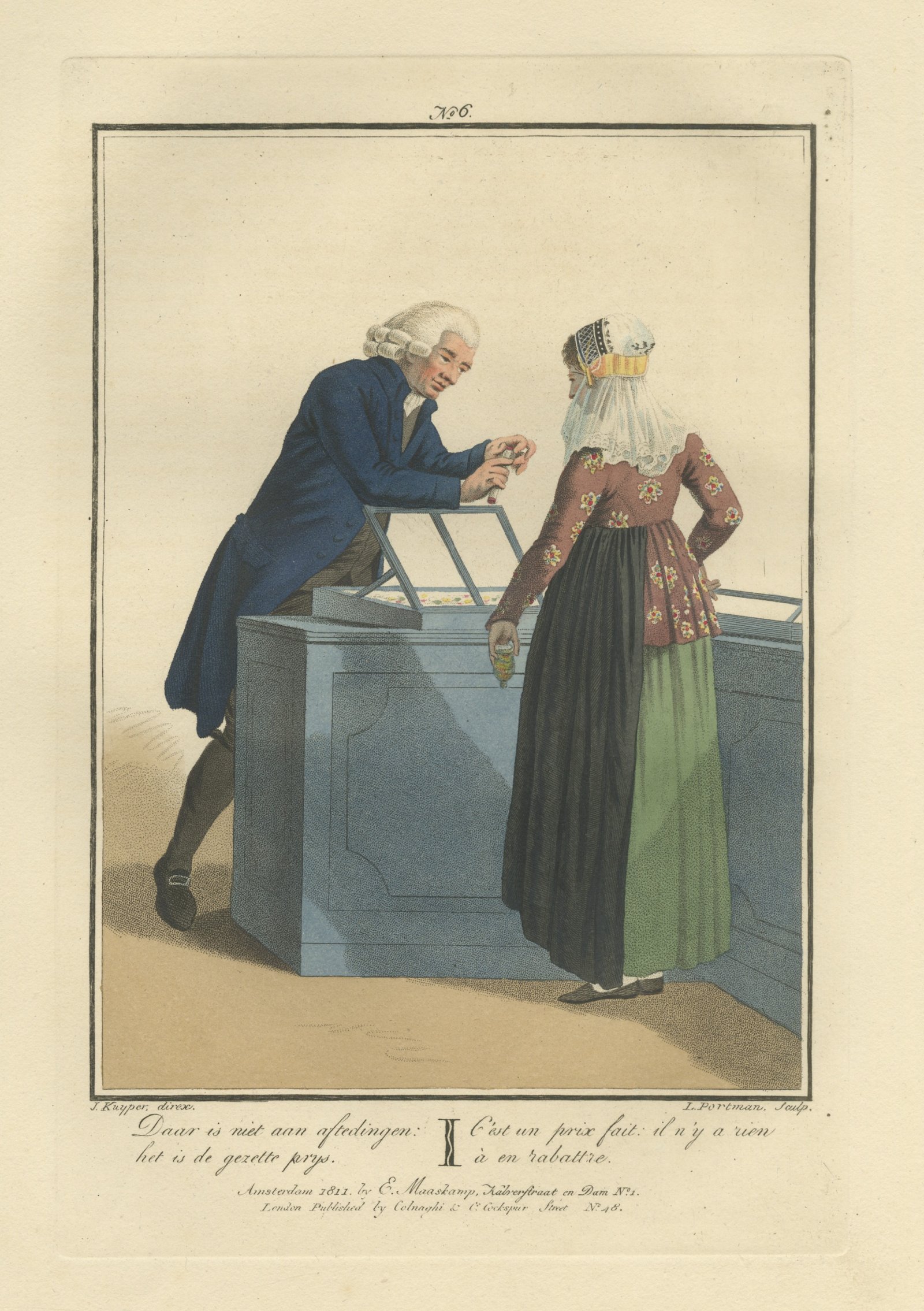 The Fixed Price, Shopkeeper and Customer, Dutch Costume Print, 1811