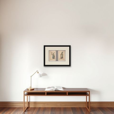 Antique Ottoman Costume Prints Pair, Standard Bearer & Turkish Priest, 1749, shown framed on a wall