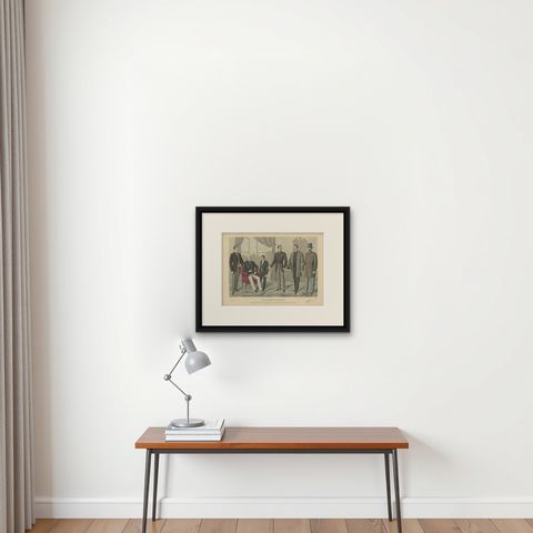Antique Print of Men's Fashion in March 1889 by Klemm & Weiss, c.1900, shown framed on a wall