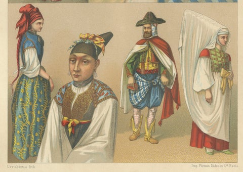 North African Costumes Algeria, Racinet Afrique Chromolithograph, 1888, close-up 1