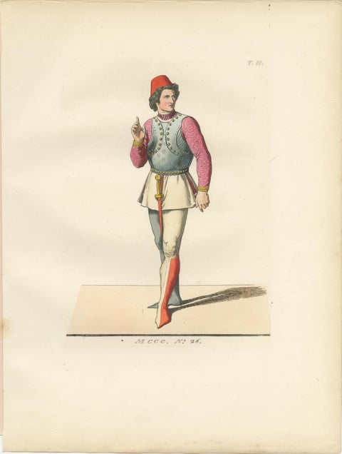 Six Hand-Colored Lithographs of Medieval Italian Costume, Circa 1860, view 2