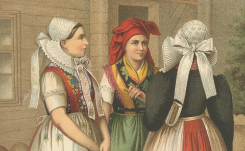 Spreewald Folk Costumes, Prussia, Women in Traditional Dress, c.1875, close-up 3