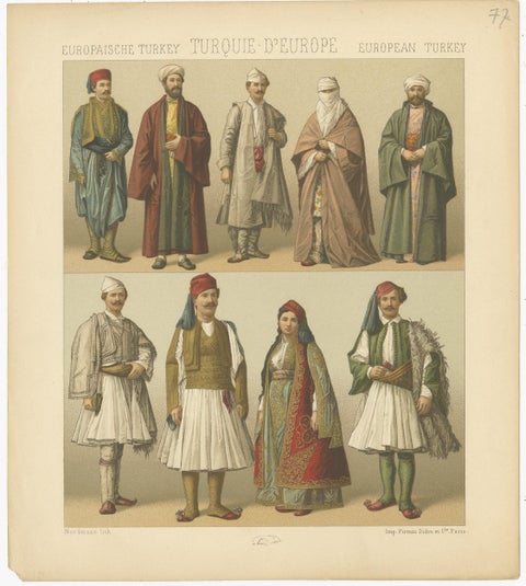 Pl. 77 Antique Print of European Turkish Costumes by Racinet, 'circa 1880', view 3