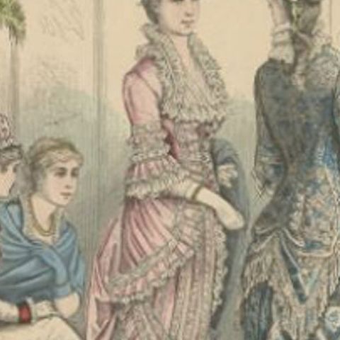 Antique Female Fashion Print by Marquart, 1880, close-up 1