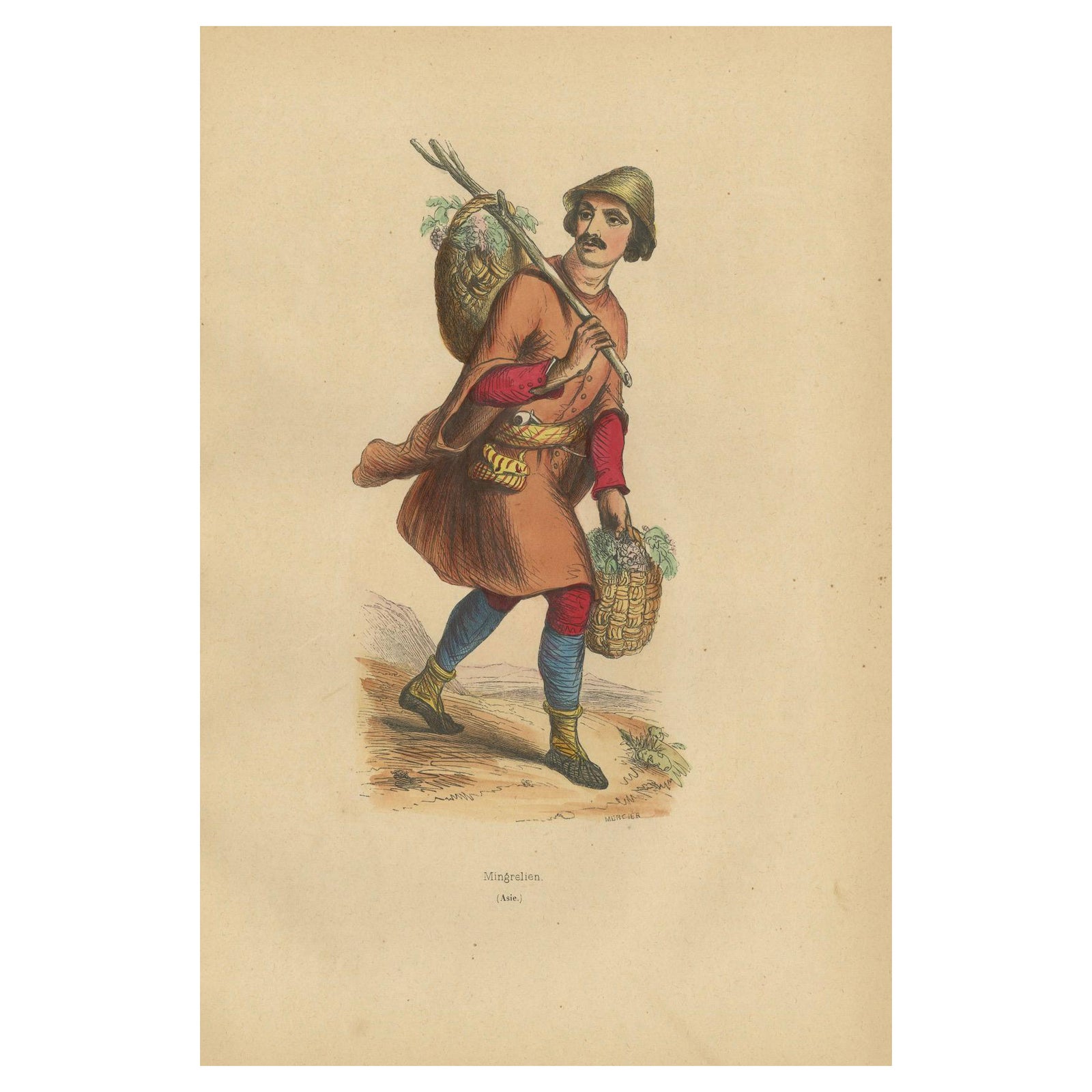 1844 Lithograph of a Mingrelian Man in Traditional Georgian Attire