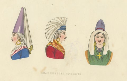 Traditional Head Dresses of Dieppe, France, Costume Study, 1823, close-up 4