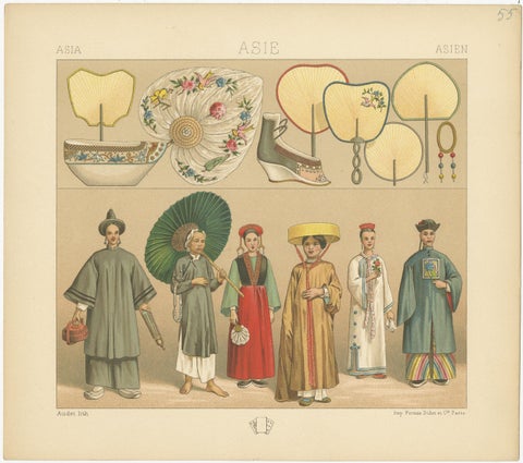 Pl. 55 Antique Print of Asian Costumes by Racinet, 'circa 1880', view 3