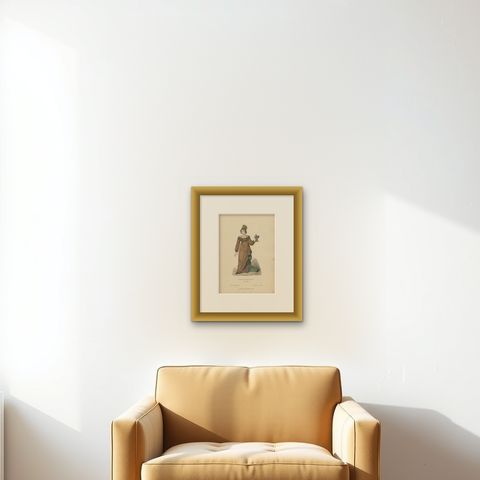 Antique Costume Print of a German Noblewoman by Lipperheide, c.1880, shown framed on a wall