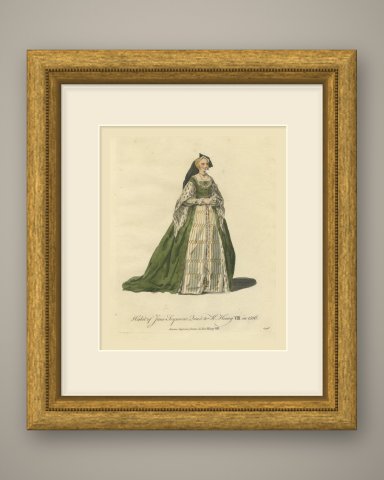 Habit of Jane Seymour, Queen to Henry VIII in 1536, Jefferys Plate, 1757, shown framed