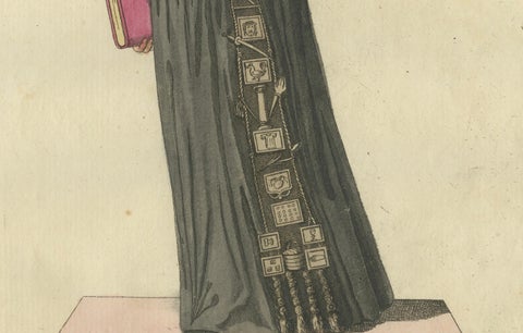 Maltese Knight in Beaked Cloak: 1791 Hand-Colored Engraving of Ceremonial Dress, close-up 2