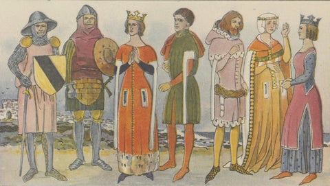 Great Britain 1300–1500 Costume Plate, Antique Hand-Colored Print, ca.1880, close-up 3