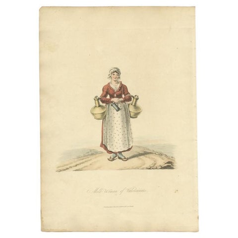 Antique Print of a Milk Woman of Valenciennes in France, 1817, view 2