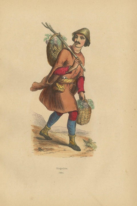 1844 Lithograph of a Mingrelian Man in Traditional Georgian Attire, close-up 4