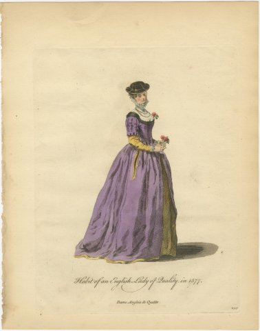 Habit of an English Lady of Quality in 1577, Jefferys Costume Plate, 1757, view 2