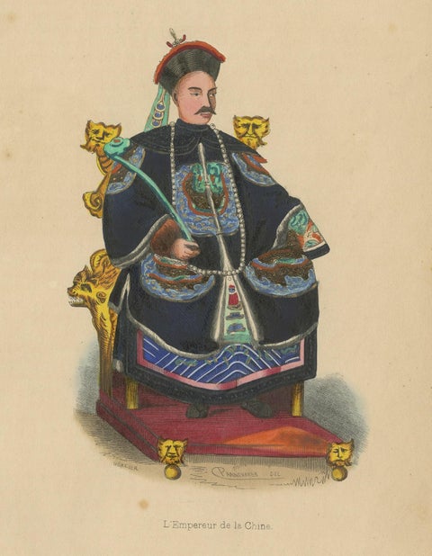 Antique Costume Print of a Chinese Emperor by Wahlen, 1843, view 2