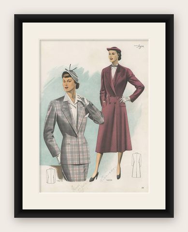 Vintage Fashion Print 'Pl. 14219' published in Ladies Styles, 1951, shown framed