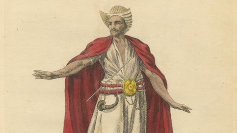 Habit of a Dervish of India, 1700, Hand-Colored Costume Engraving, close-up 5