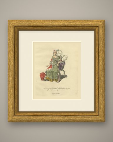 Duchess of Bouillon Seated in 1700, Hand Colored Jefferys Engraving, 1757, shown framed